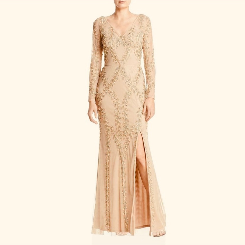 Adrianna Papell Long champagne/gold gown